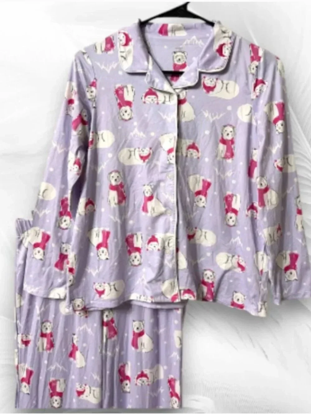 Holiday Time Girls Lavender Polar Bear Pajama Set L 10-12 Plus